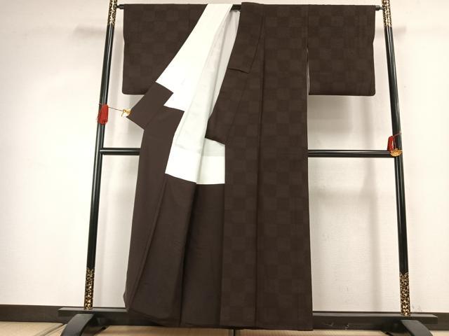 平和屋着物●上質な小紋　市松文様　正絹　逸品　AABJ4431fy