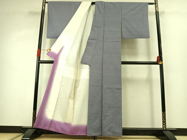 平和屋着物●結城紬　色無地　暁鼠色　正絹　逸品　AABJ4432fy
