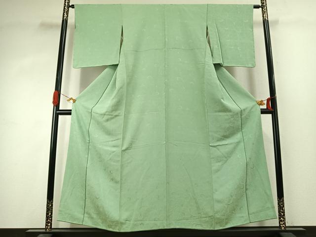 平和屋着物●上質な色無地　唐草地紋　薄萌葱色　正絹　逸品　AABJ4433fy