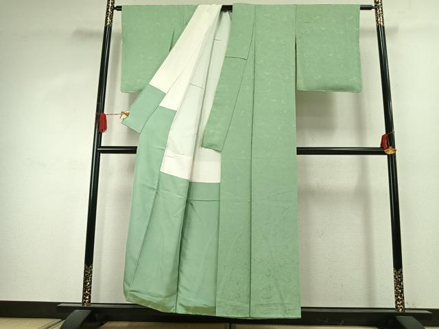 平和屋着物●上質な色無地　唐草地紋　薄萌葱色　正絹　逸品　AABJ4433fy