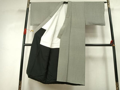 平和屋着物●男性　江戸小紋　万筋　黒色×白色　正絹　逸品　AABJ4435fy