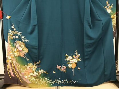 平和屋着物●豪華振袖　片輪車貝桶花蝶文　暈し染め　金彩　さが美扱い　正絹　逸品　AABJ4442fy