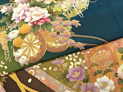 平和屋着物●豪華振袖　片輪車貝桶花蝶文　暈し染め　金彩　さが美扱い　正絹　逸品　AABJ4442fy