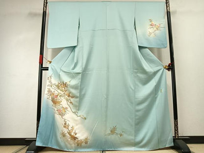 平和屋着物●金彩友禅　卓越技能者・名工・和田光正　訪問着　枝梅松文　螺鈿　暈し染め　金銀彩　正絹　逸品　AABJ4443fy