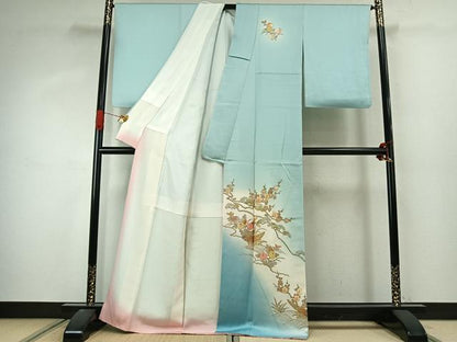 平和屋着物●金彩友禅　卓越技能者・名工・和田光正　訪問着　枝梅松文　螺鈿　暈し染め　金銀彩　正絹　逸品　AABJ4443fy