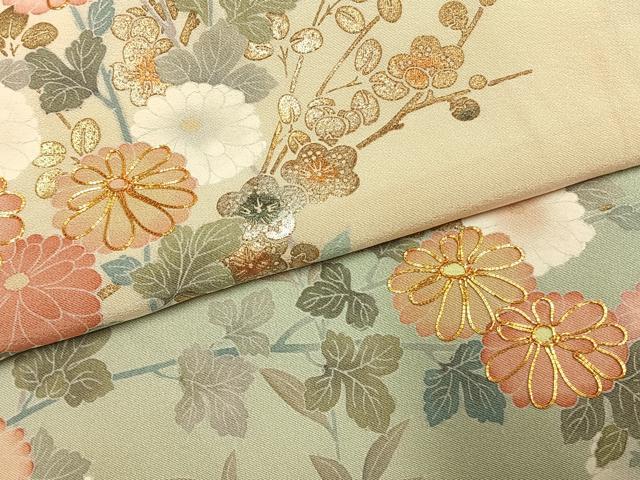 平和屋着物●十日町友禅作家　松雨　訪問着　駒刺繍　枝花文　暈し染め　金彩　正絹　逸品　AABJ4444fy