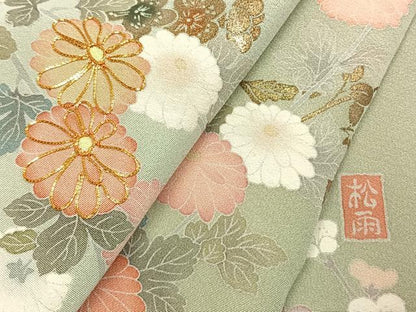 平和屋着物●十日町友禅作家　松雨　訪問着　駒刺繍　枝花文　暈し染め　金彩　正絹　逸品　AABJ4444fy