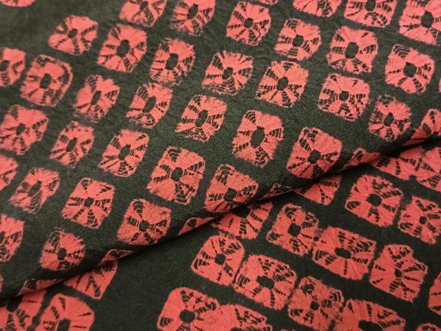 平和屋着物●上質な小紋　雲絞り　幾何学文様　黒地　正絹　逸品　AABJ4445fy