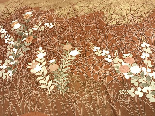 平和屋着物●訪問着　駒刺繍　草花文　金彩　正絹　逸品　未使用　AABJ4451fy