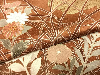 平和屋着物●訪問着　駒刺繍　草花文　金彩　正絹　逸品　未使用　AABJ4451fy