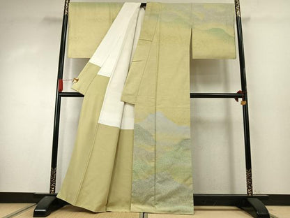 平和屋着物●石川県指定無形文化財　牛首紬　白山工房　手織り　訪問着　風景文　正絹　逸品　AABJ4456fy