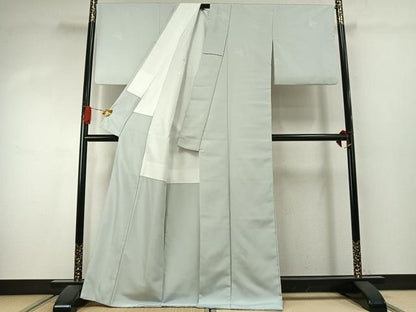 平和屋着物●色無地　草花地紋　藍白色　洗える着物　AABJ4457fy