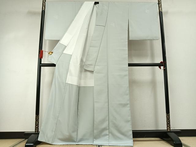 平和屋着物●色無地　草花地紋　藍白色　洗える着物　AABJ4457fy