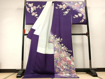 平和屋着物●訪問着　作家物　枝花文　暈し染め　金彩　ロング丈　正絹　逸品　AABJ4461fy
