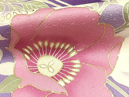 平和屋着物●訪問着　作家物　枝花文　暈し染め　金彩　ロング丈　正絹　逸品　AABJ4461fy