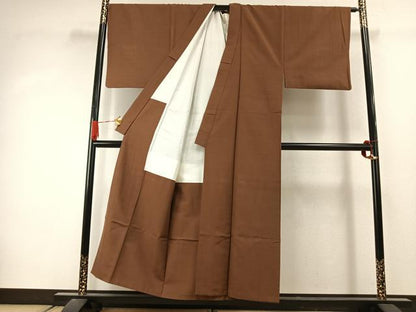 平和屋着物●男性　紬　アンサンブル　色無地　渋紙色　正絹　逸品　AABJ4462fy