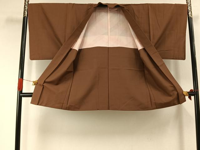 平和屋着物●男性　紬　アンサンブル　色無地　渋紙色　正絹　逸品　AABJ4462fy