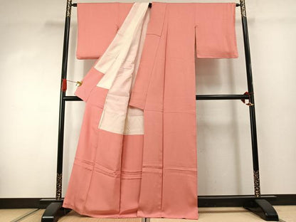 平和屋着物●上質な色無地　霞地紋　薄紅色　正絹　逸品　AABJ4463fy