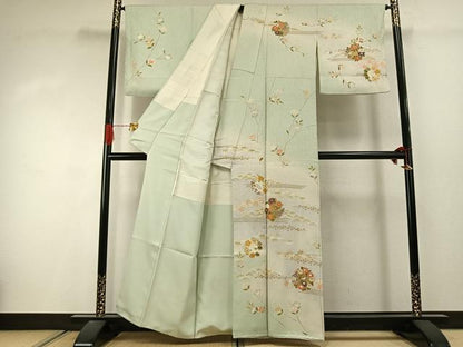 平和屋着物●訪問着　作家物　駒刺繍　草花文　暈し染め　金彩　正絹　逸品　AABJ4464fy