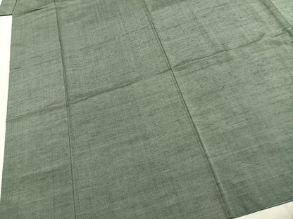 平和屋着物●男性　紬　アンサンブル　髭紬　羽織セット　色無地　千草色　正絹　逸品　AABJ4467fy