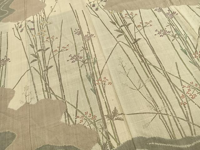 平和屋着物●訪問着　生紬地　枝花文　正絹　逸品　AABJ4468fy