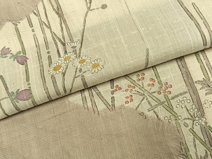 平和屋着物●訪問着　生紬地　枝花文　正絹　逸品　AABJ4468fy