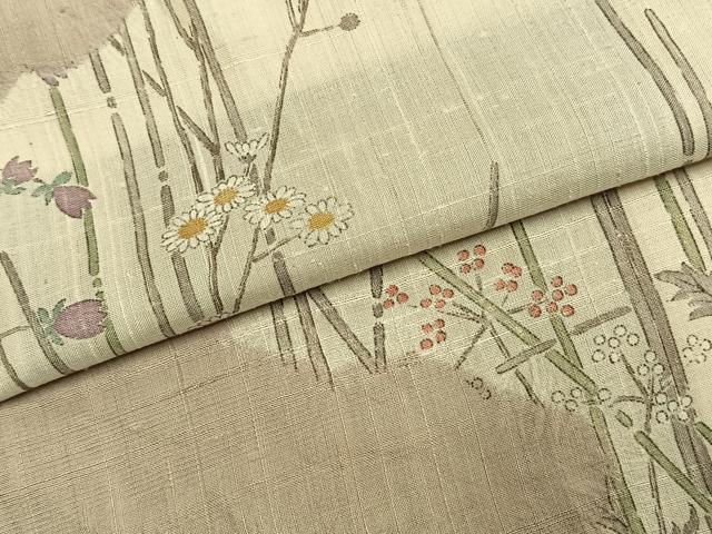 平和屋着物●訪問着　生紬地　枝花文　正絹　逸品　AABJ4468fy