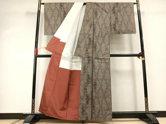 平和屋着物●本場大島紬　カタス9マルキ　草花文　正絹　逸品　未使用　AABJ4469fy