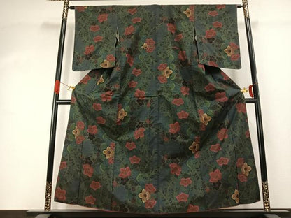 平和屋着物●本場大島紬　一元7マルキ　草花文　正絹　逸品　未使用　AABJ4472fy