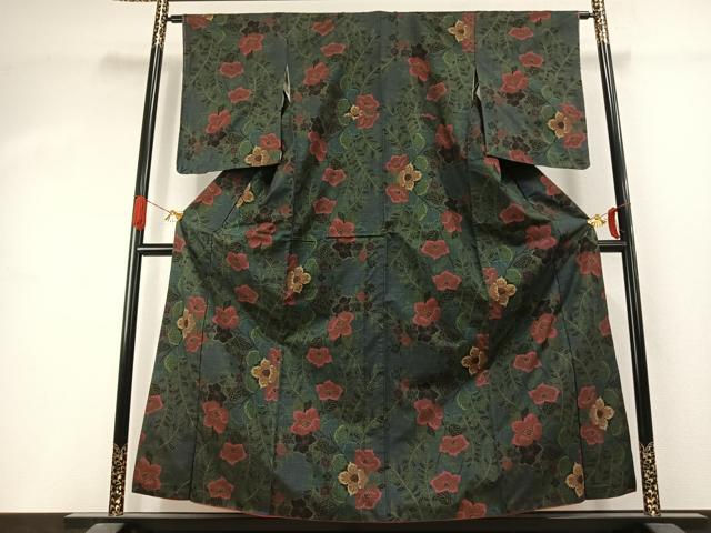 平和屋着物●本場大島紬　一元7マルキ　草花文　正絹　逸品　未使用　AABJ4472fy