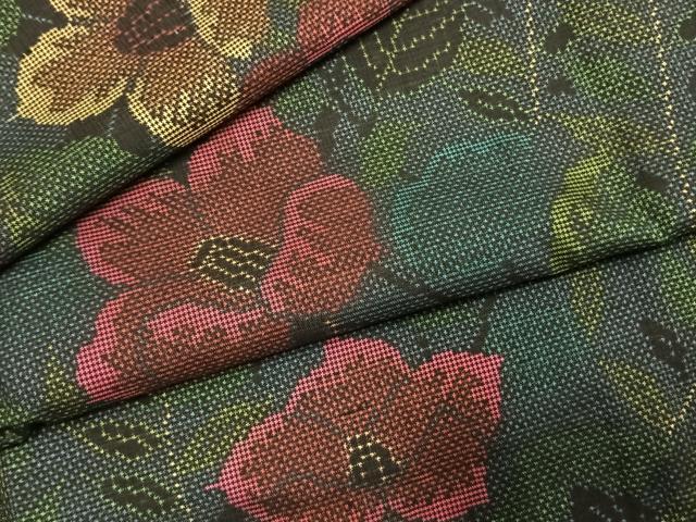 平和屋着物●本場大島紬　一元7マルキ　草花文　正絹　逸品　未使用　AABJ4472fy