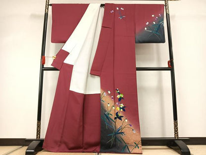 平和屋着物●訪問着　手描き　草花文　暈し染め　金彩　正絹　逸品　AABJ4474fy