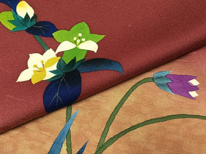 平和屋着物●訪問着　手描き　草花文　暈し染め　金彩　正絹　逸品　AABJ4474fy