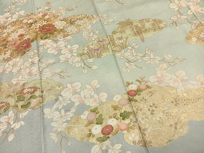 平和屋着物●訪問着　駒刺繍　草花文　金彩　正絹　逸品　AABJ4478fy