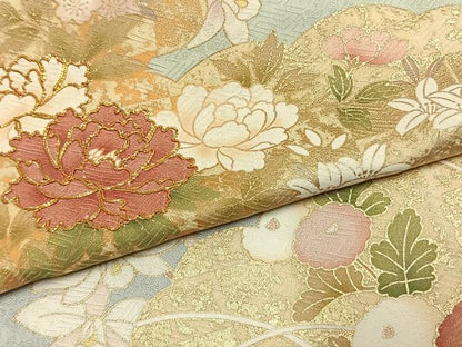 平和屋着物●訪問着　駒刺繍　草花文　金彩　正絹　逸品　AABJ4478fy