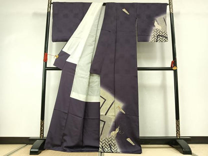 平和屋着物●訪問着　瓢箪　扇面文　暈し染め　金彩　ロング丈　正絹　逸品　AABJ4481fy