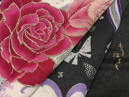 平和屋着物●森英恵・HANAE MORI　振袖　駒刺繍　花蝶文　銀彩　正絹　逸品　AABJ4482fy