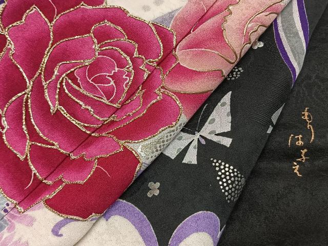 平和屋着物●森英恵・HANAE MORI　振袖　駒刺繍　花蝶文　銀彩　正絹　逸品　AABJ4482fy
