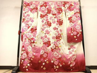 平和屋着物●世界的ファッションデザイナー　山本寛斎　kansaiブランド　振袖　舞花文　暈し染め　金彩　正絹　逸品　AABJ4483fy