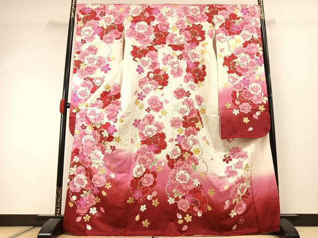 平和屋着物●世界的ファッションデザイナー　山本寛斎　kansaiブランド　振袖　舞花文　暈し染め　金彩　正絹　逸品　AABJ4483fy