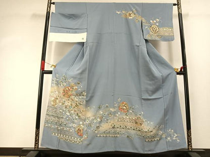 平和屋着物●訪問着　作家物　駒刺繍　花鳥文　暈し染め　金彩　反端付き　正絹　逸品　AABJ4485fy