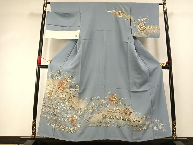 平和屋着物●訪問着　作家物　駒刺繍　花鳥文　暈し染め　金彩　反端付き　正絹　逸品　AABJ4485fy