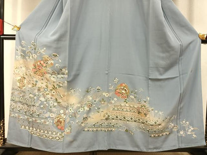 平和屋着物●訪問着　作家物　駒刺繍　花鳥文　暈し染め　金彩　反端付き　正絹　逸品　AABJ4485fy