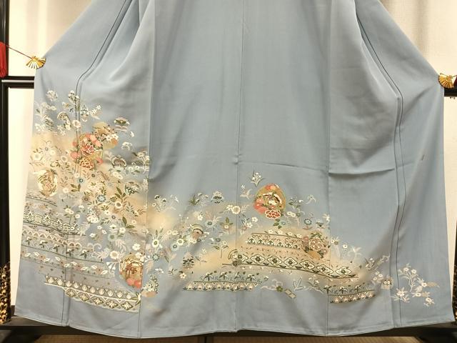 平和屋着物●訪問着　作家物　駒刺繍　花鳥文　暈し染め　金彩　反端付き　正絹　逸品　AABJ4485fy