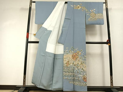平和屋着物●訪問着　作家物　駒刺繍　花鳥文　暈し染め　金彩　反端付き　正絹　逸品　AABJ4485fy