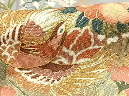 平和屋着物●訪問着　作家物　駒刺繍　花鳥文　暈し染め　金彩　反端付き　正絹　逸品　AABJ4485fy