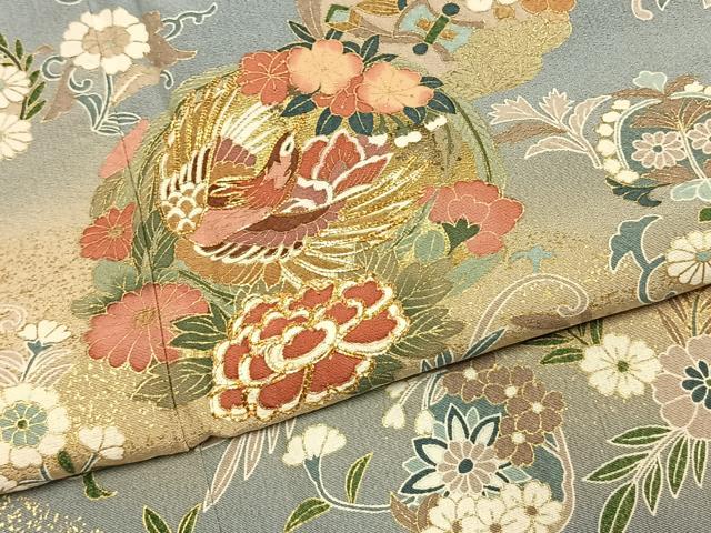 平和屋着物●訪問着　作家物　駒刺繍　花鳥文　暈し染め　金彩　反端付き　正絹　逸品　AABJ4485fy