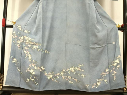 平和屋着物●訪問着　友禅　作家物　枝花文　暈し染め　浜ちりめん　反端付き　正絹　逸品　AABJ4487fy