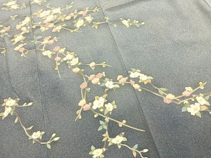 平和屋着物●訪問着　友禅　作家物　枝花文　暈し染め　浜ちりめん　反端付き　正絹　逸品　AABJ4487fy