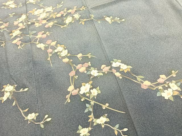平和屋着物●訪問着　友禅　作家物　枝花文　暈し染め　浜ちりめん　反端付き　正絹　逸品　AABJ4487fy